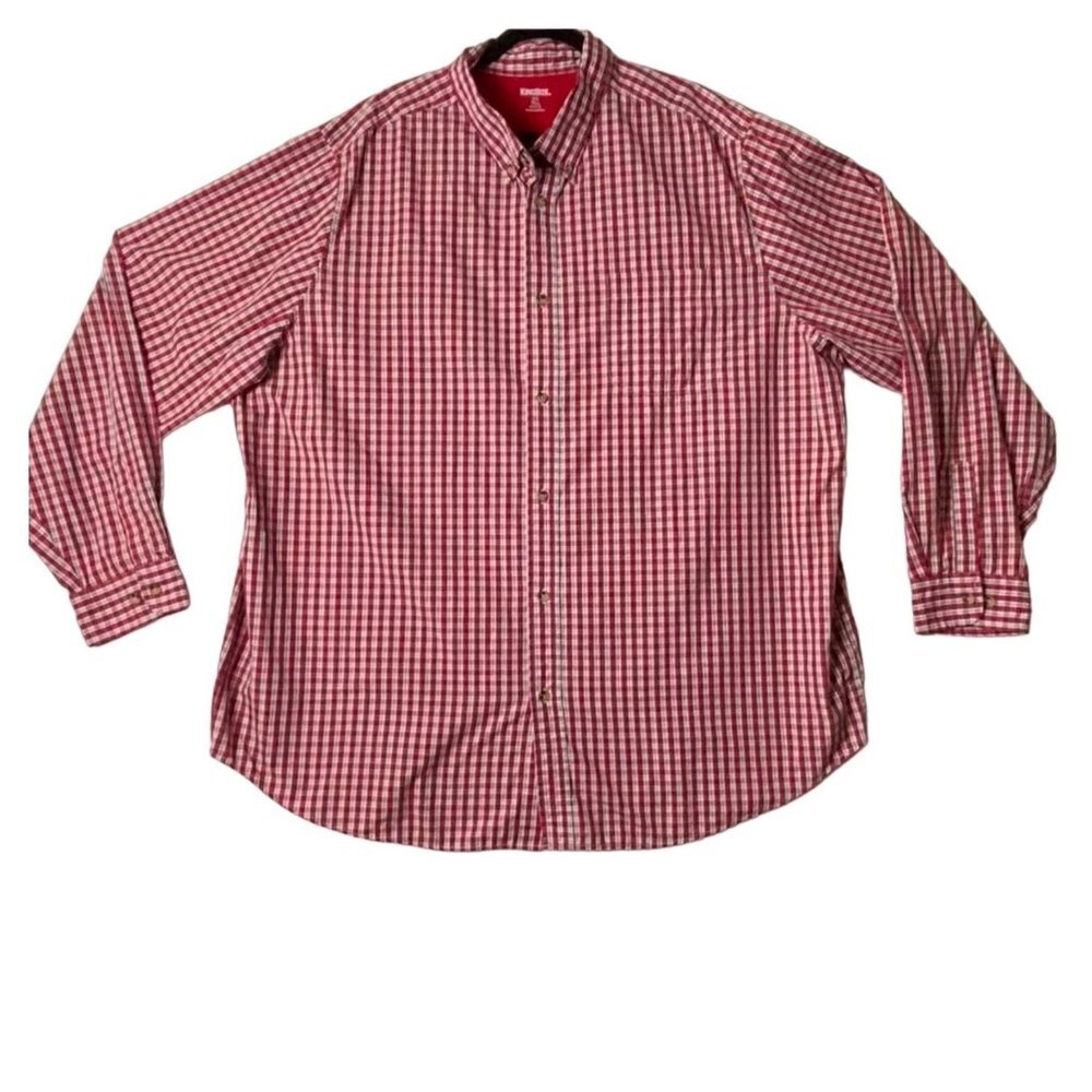 KingSize Plaid Button Up Men Size 3XL Tall Red‎ White Long Sleeve